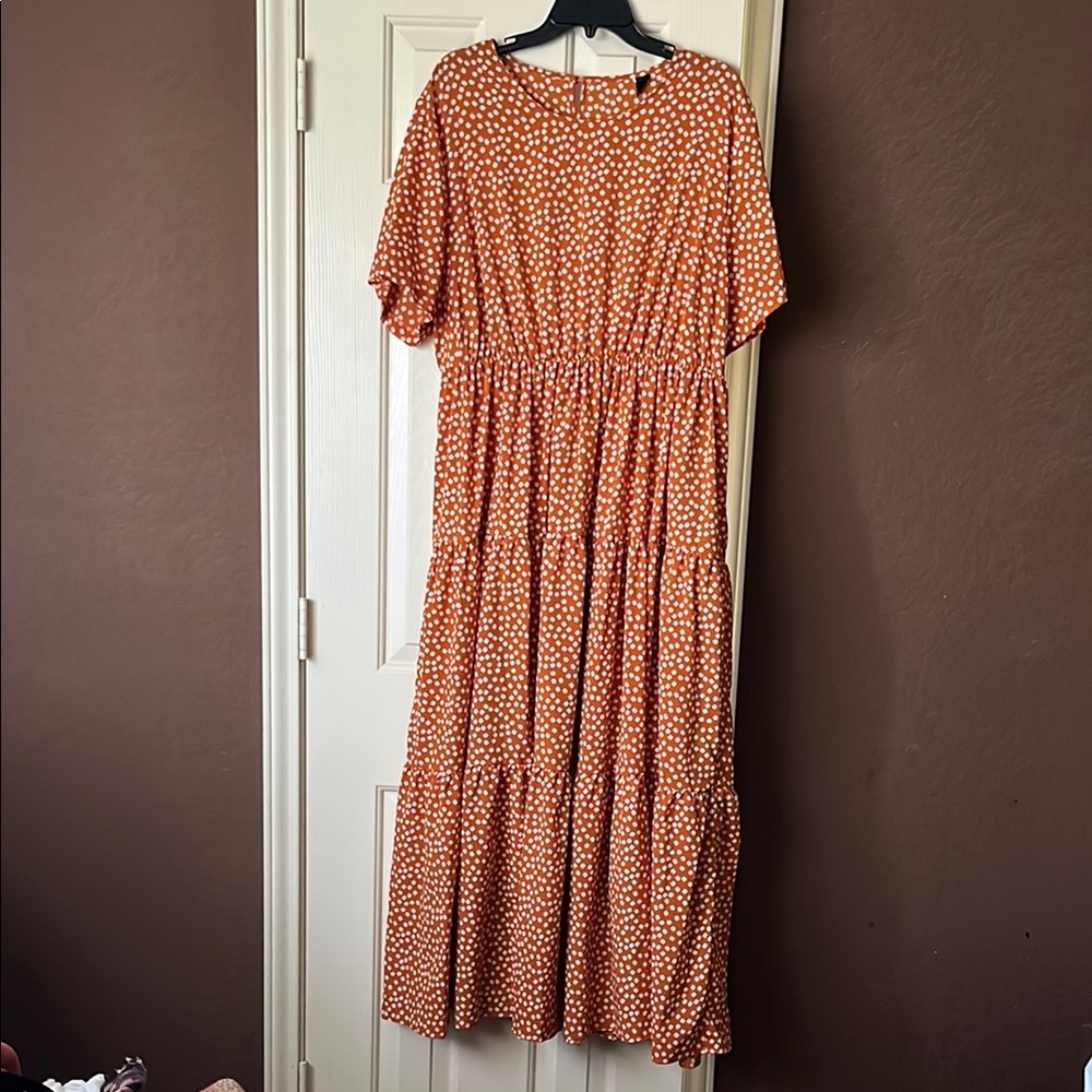 SHEIN Orange Polka Dot Midi Dress